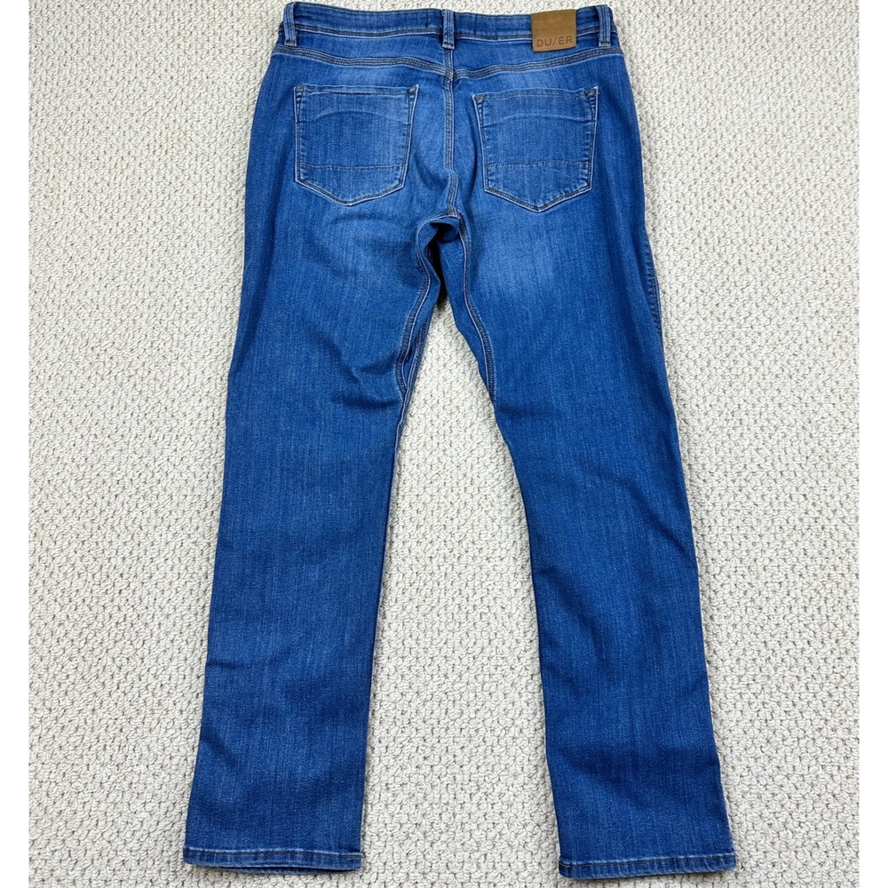Duer Jeans Fits Mens 34x31 Blue L2X Relaxed Taper Performance Denim Whiskered